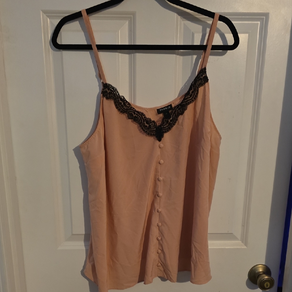 Torrid Blush Cami with Black Lace Trim